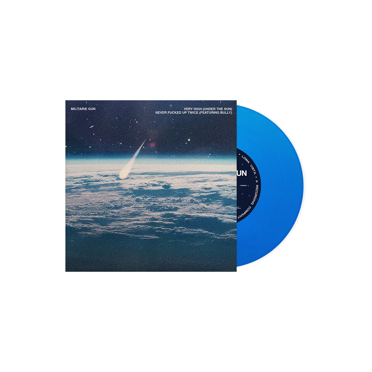 MILITARIE GUN ‘VERY HIGH / NEVER F*CKED UP’ 7" SINGLE - LTD. 500 - TRANSPARENT BLUE