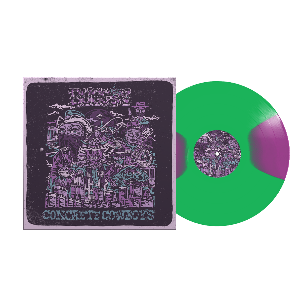 BUGGIN ‘CONCRETE COWBOWS’ LP LTD. 100 - TRANSPARENT GREEN/NEON VIOLET MOON PHASE