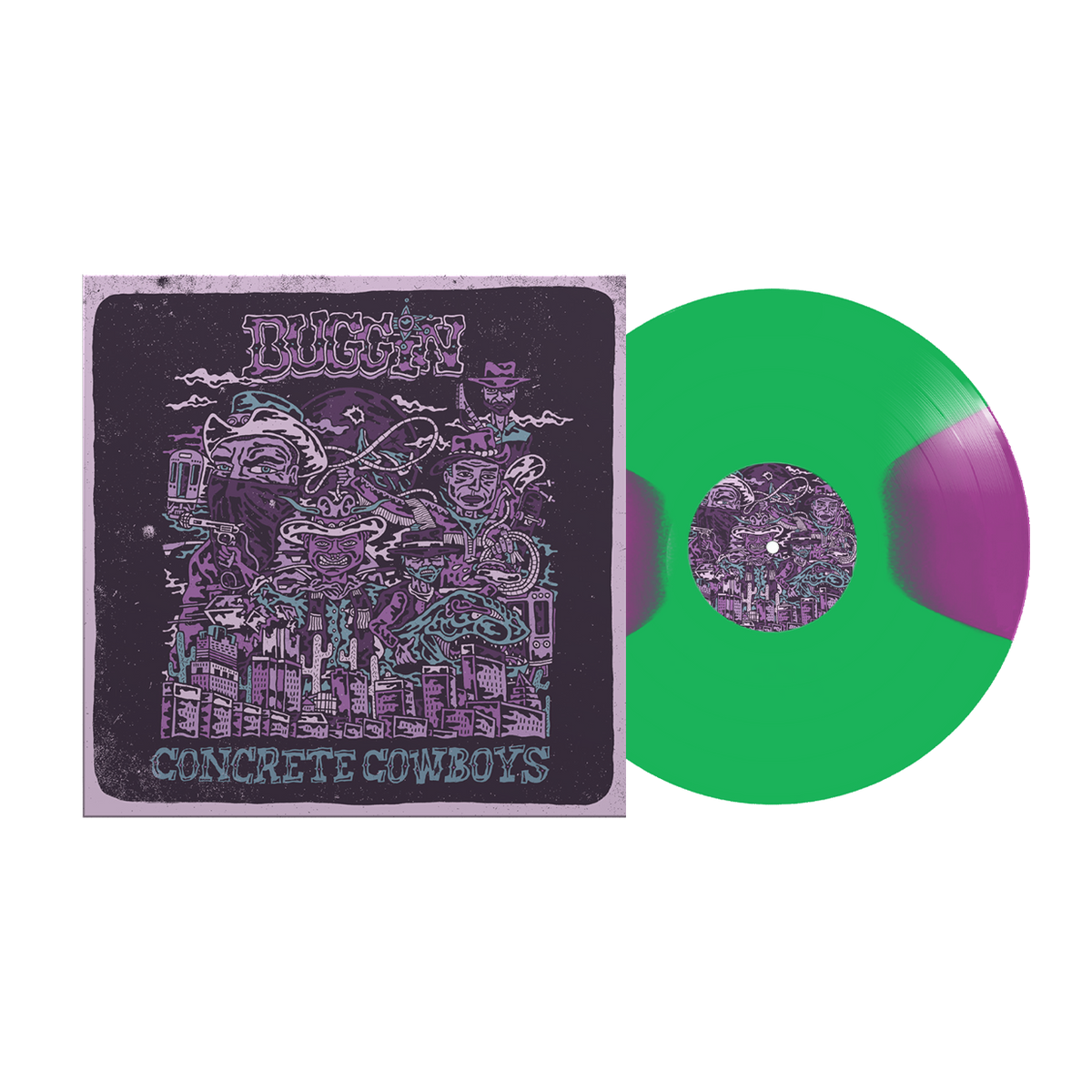 BUGGIN ‘CONCRETE COWBOWS’ LP LTD. 100 - TRANSPARENT GREEN/NEON VIOLET MOON PHASE