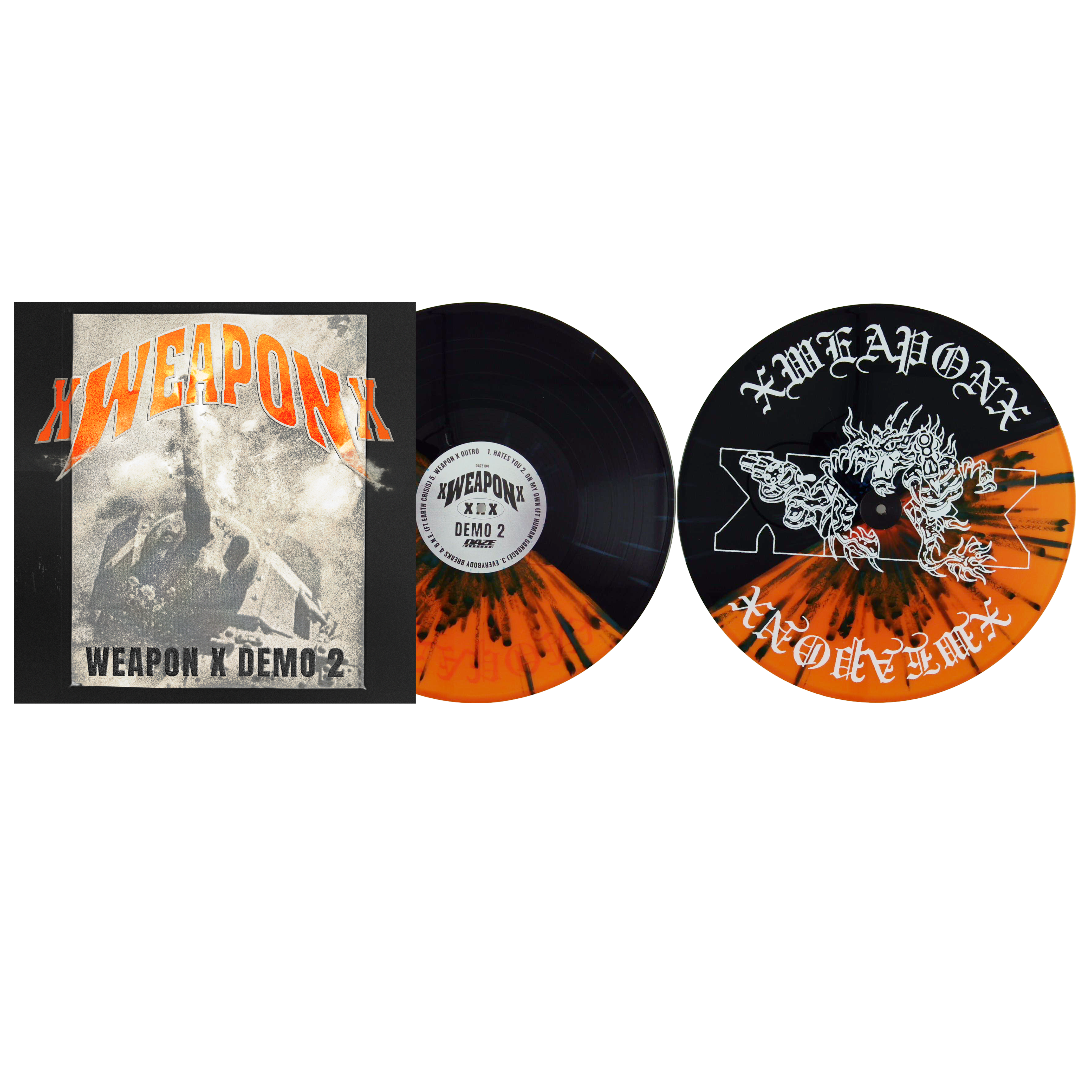 XWEAPONX ‘WEAPON X DEMO 2’ EP - EXCLUSIVE - LTD. 150 - CLEAR ORANGE/BLACK/DARK BLUE SPLATTER/SILK SCREENED B-SIDE