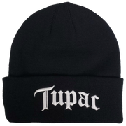 TUPAC 3D EMBROIDERED 1X1 RIBBED BLACK ACRYLIC KNIT HAT