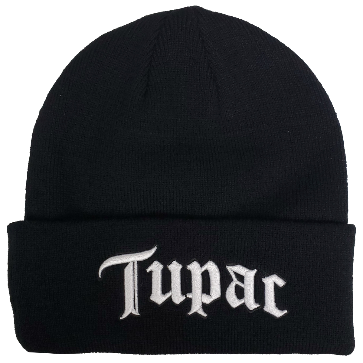 TUPAC 3D EMBROIDERED 1X1 RIBBED BLACK ACRYLIC KNIT HAT