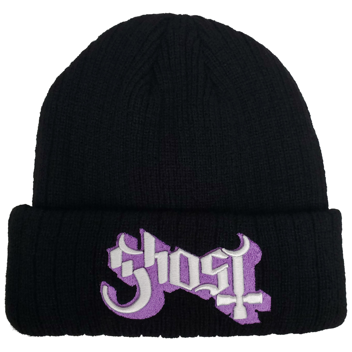 GHOST 3D EMBROIDERED 3XL1 RIBBED BLACK ACRYLIC KNIT HAT
