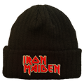 IRON MAIDEN EMBROIDERED LOGO 3X1 RIBBED BLACK ACRYLIC KNIT HAT/OSFM