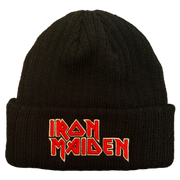 IRON MAIDEN EMBROIDERED LOGO 3X1 RIBBED BLACK ACRYLIC KNIT HAT/OSFM