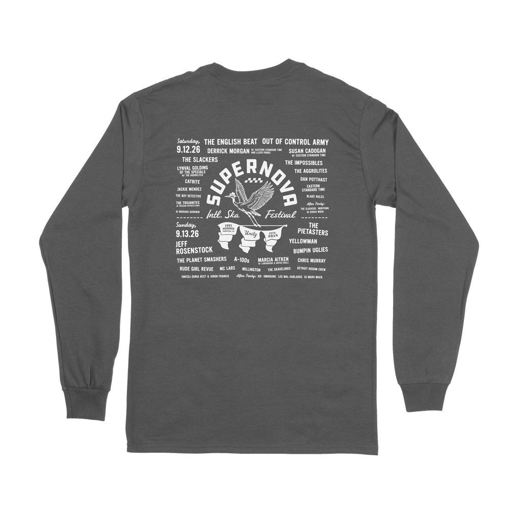 SUPERNOVA GREAT HERON LONG SLEEVE HEATHER GREY TEE WITH LINE-UP