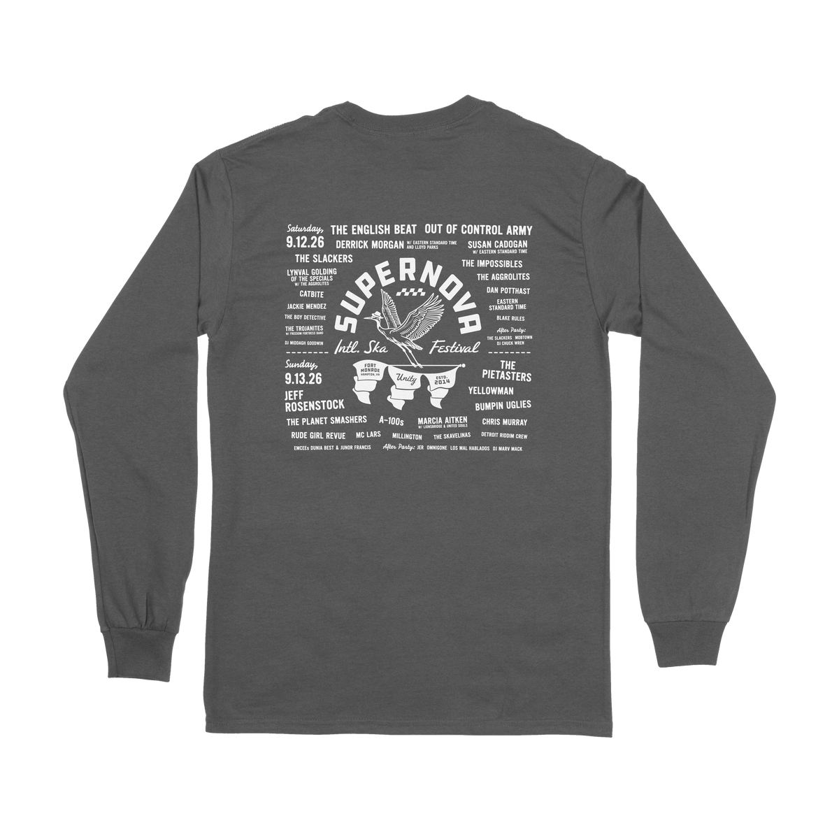 SUPERNOVA GREAT HERON LONG SLEEVE HEATHER GREY TEE WITH LINE-UP