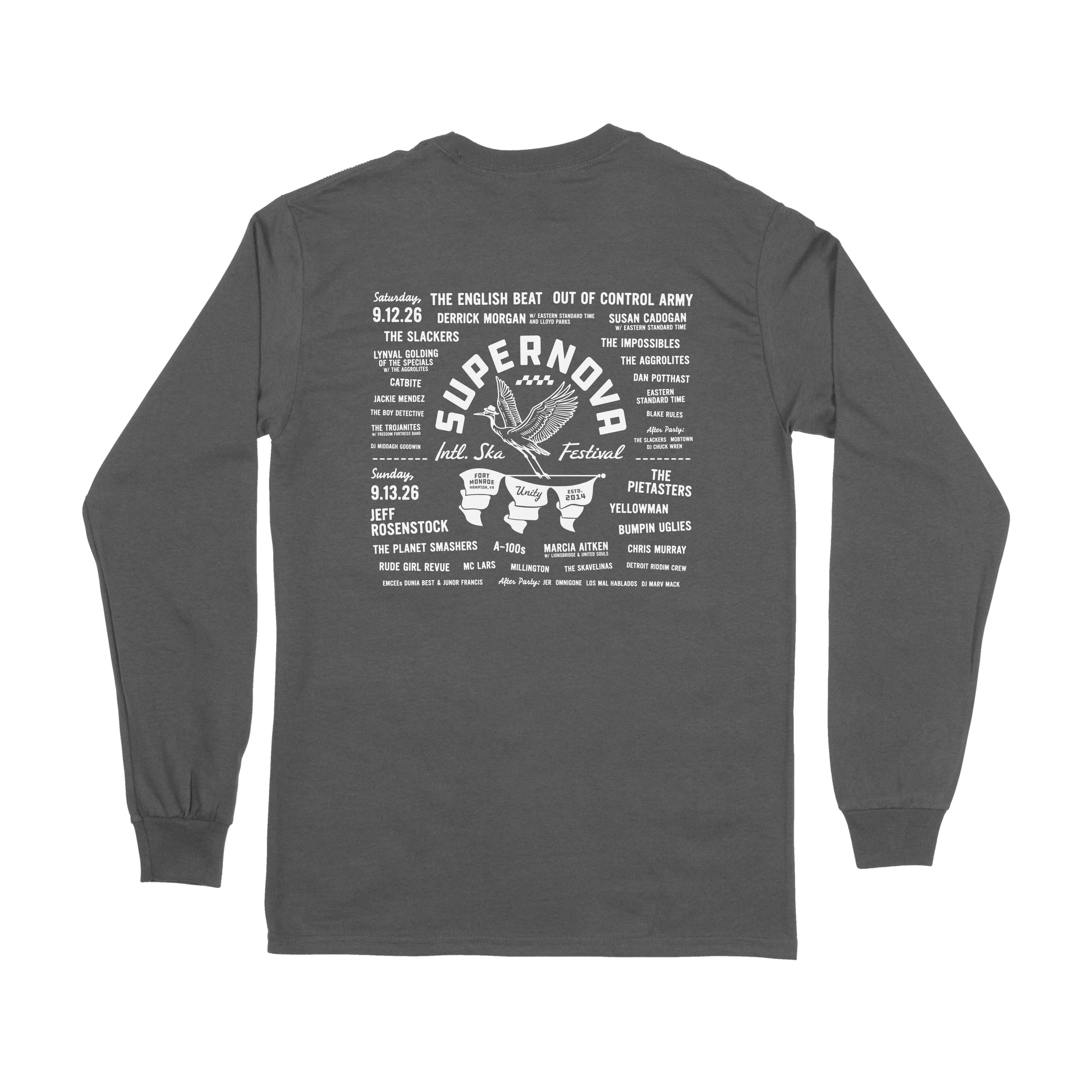 SUPERNOVA GREAT HERON LONG SLEEVE HEATHER GREY TEE WITH LINE-UP