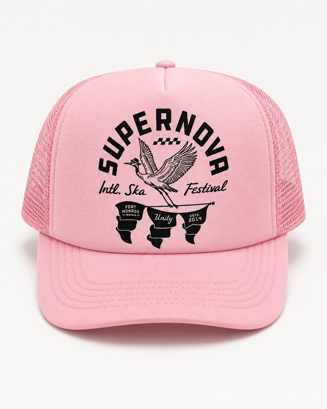 SUPERNOVA GREAT HERON HAT IN ALL PINK TRUCKER HAT
