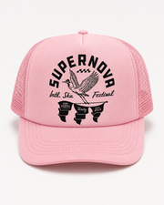 SUPERNOVA GREAT HERON HAT IN ALL PINK TRUCKER HAT