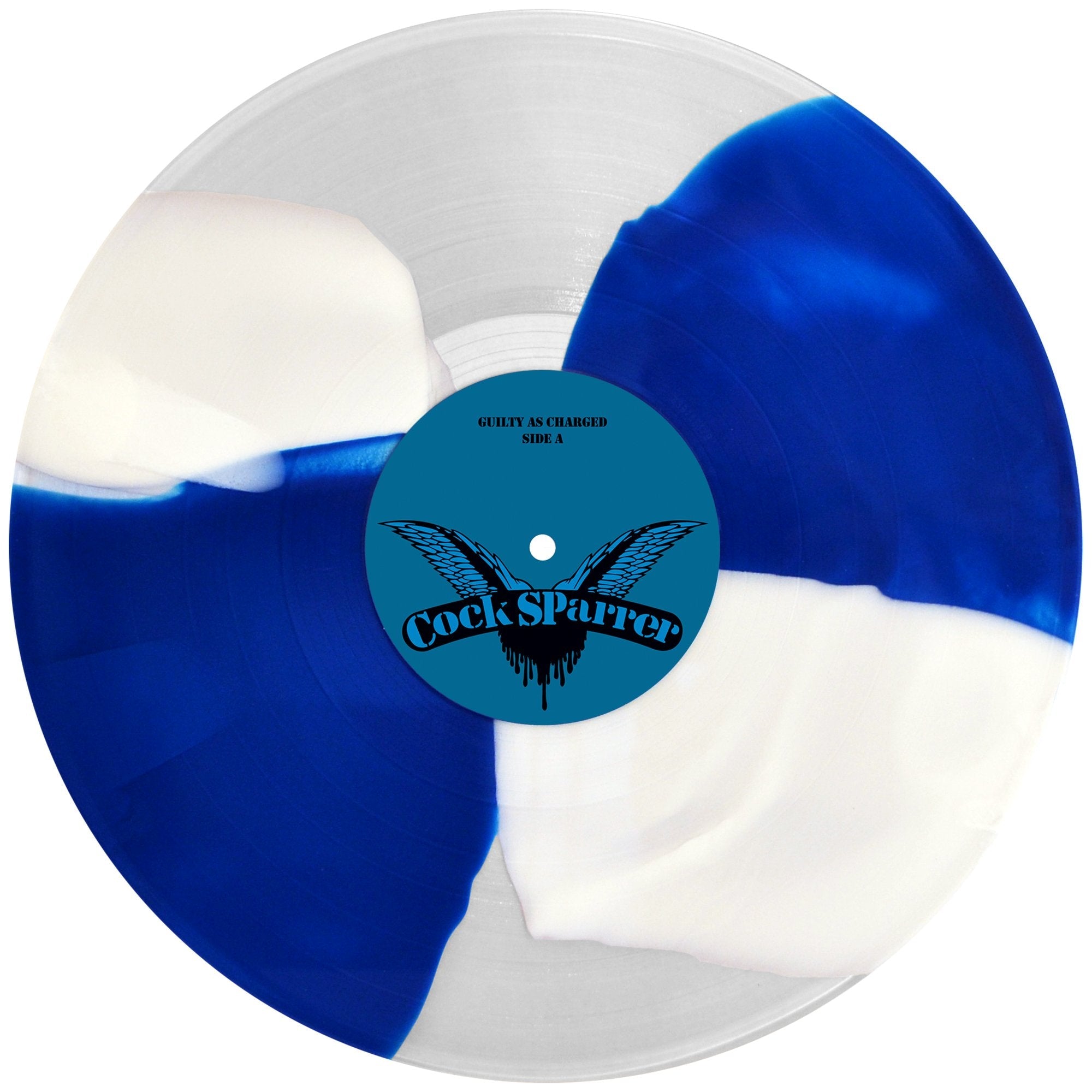 COCK SPARRER 'GUILTY AS CHARGED' LP - CLEAR/BLUE/WHITE/TWIST