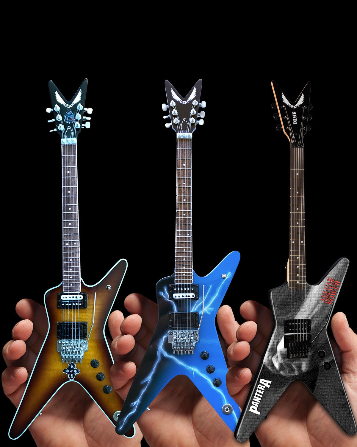 SET OF 3 HANDCRAFTED DEAN DIMEBAG SIGNATURE PANTERA ML MINI GUITAR MODELS
