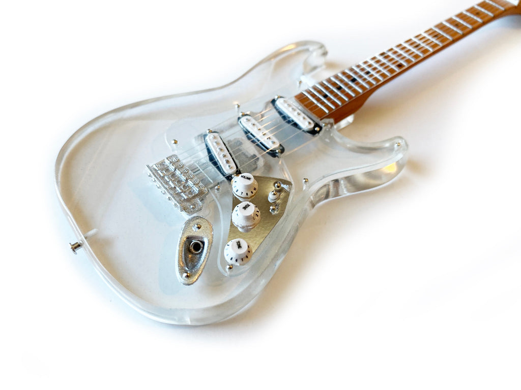 LICENSED FENDER' STRAT' SIGNATURE CLEAR ACRYLIC MINI GUITAR