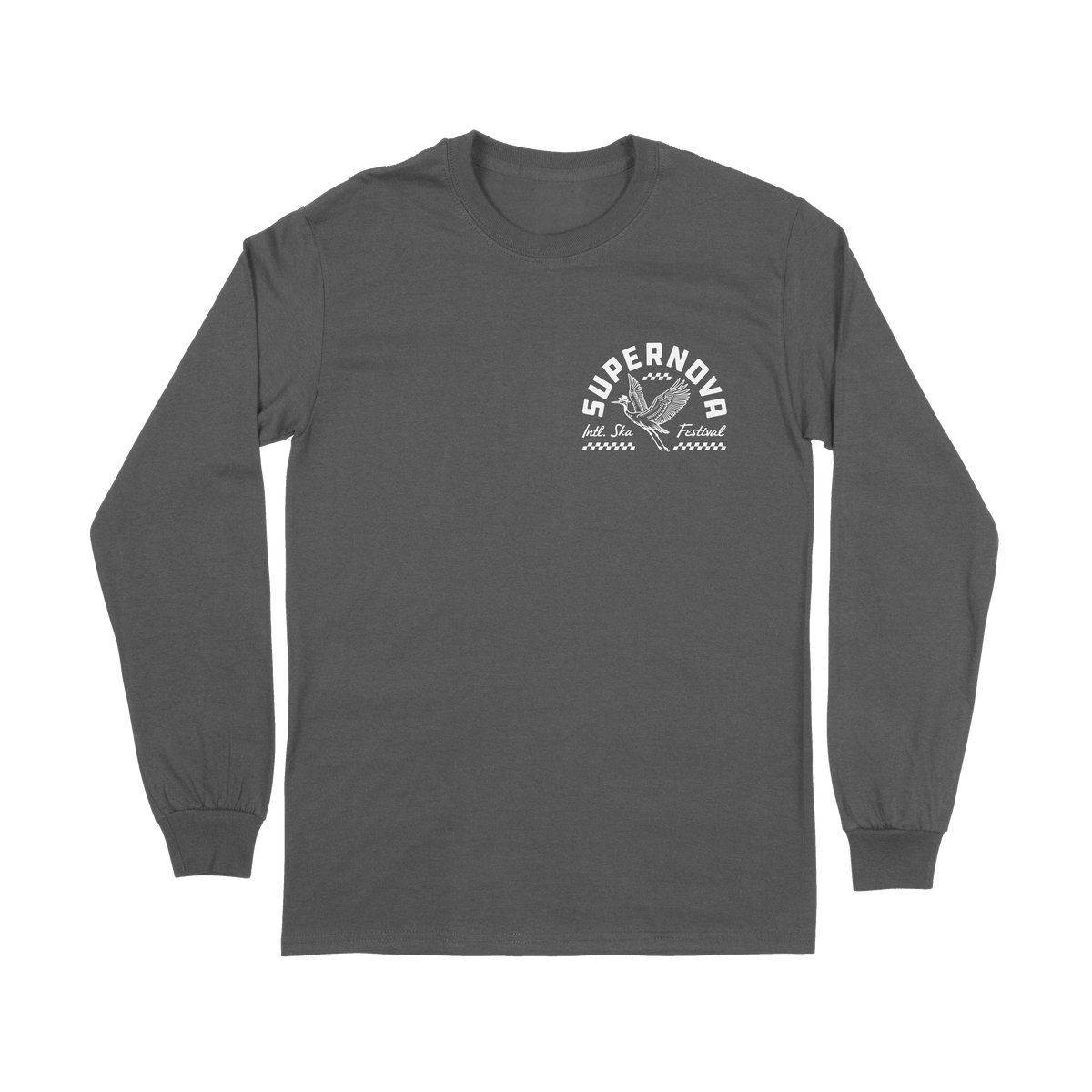 SUPERNOVA GREAT HERON LONG SLEEVE HEATHER GREY TEE WITH LINE-UP