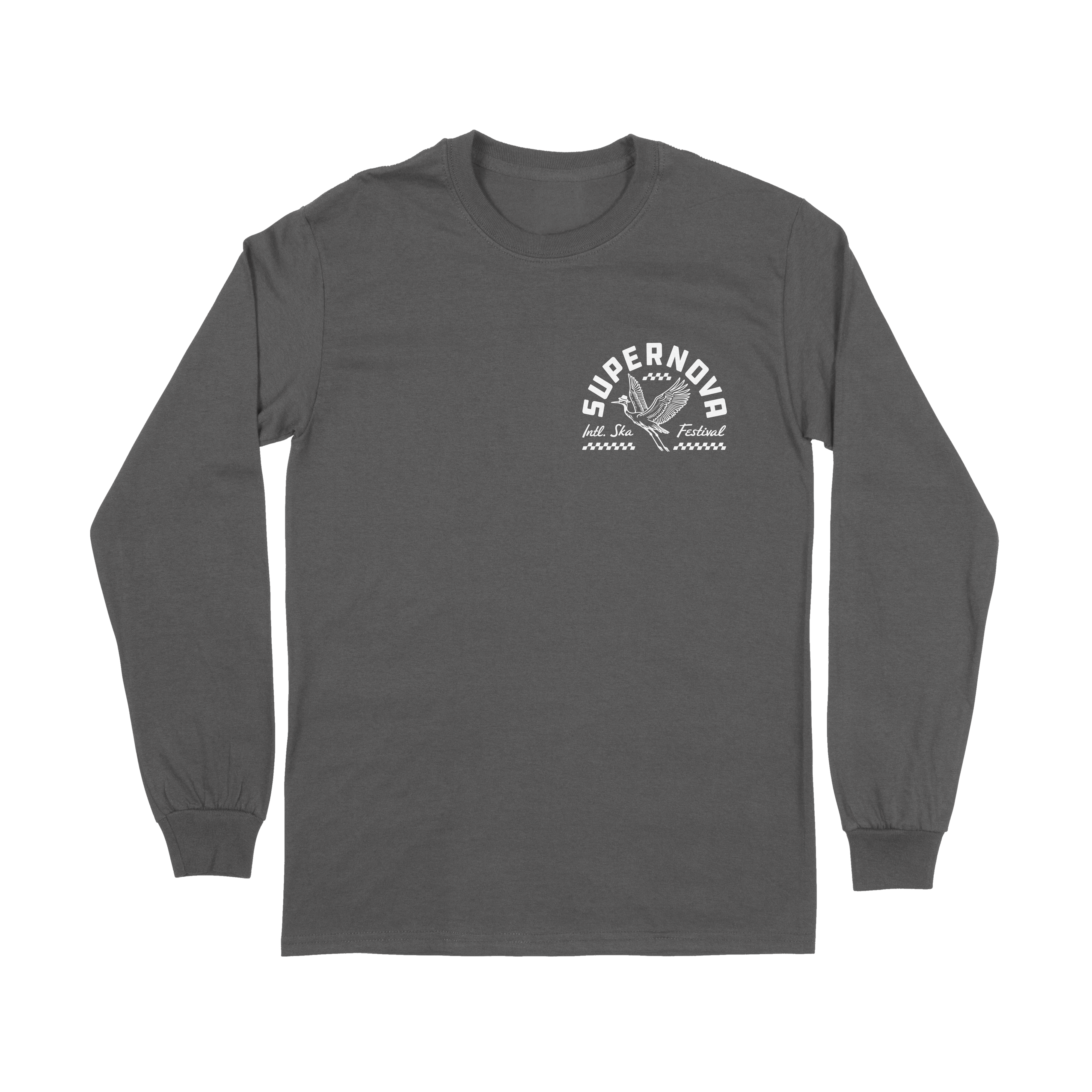 SUPERNOVA GREAT HERON LONG SLEEVE HEATHER GREY TEE WITH LINE-UP