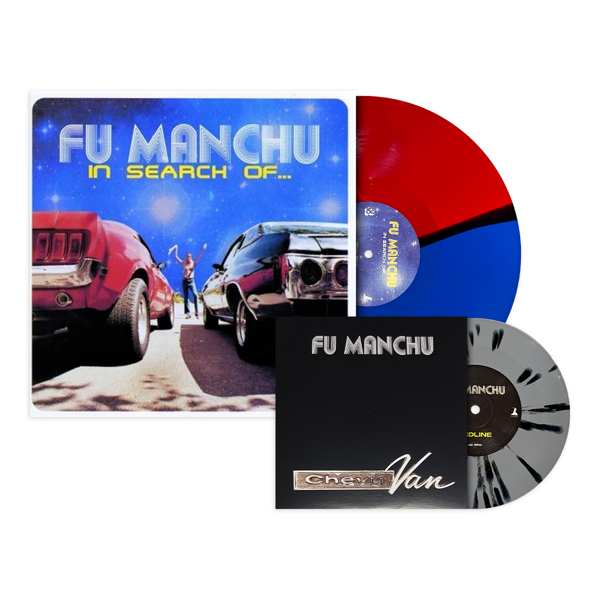 FU MANCHU ‘IN SEARCH OF...’ DELUXE LP W/ 7" SINGLE - LTD. 200 - TRANSPARENT RED/BLUE/CLEAR/BLACK SPLATTER