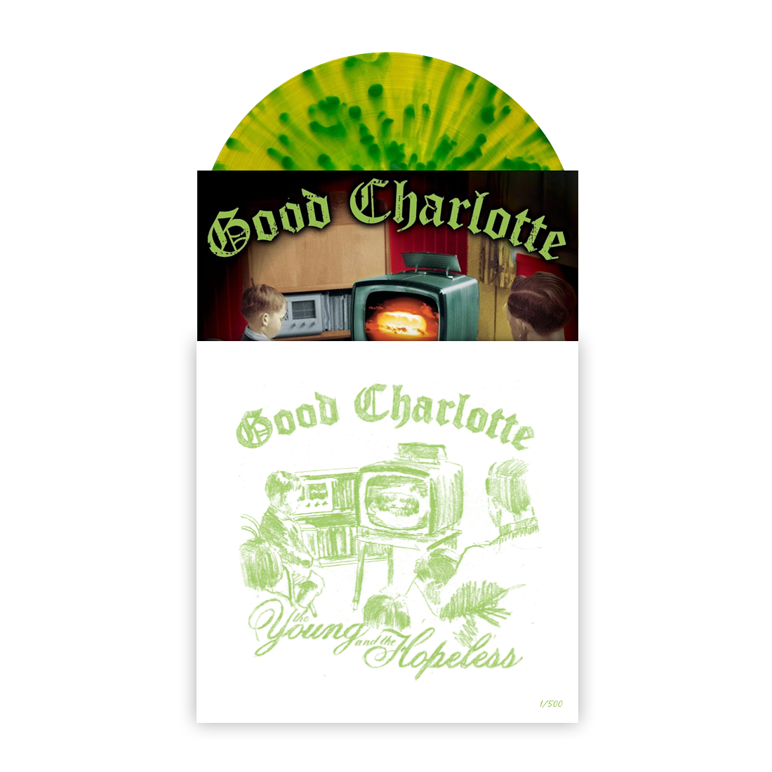 Good Charlotte 'The Young And The Hopeless' LP (Exclusive '” Limited to 500, "Reimagined Cover Print" Highlighter Yellow w/Green Splatter Vinyl)