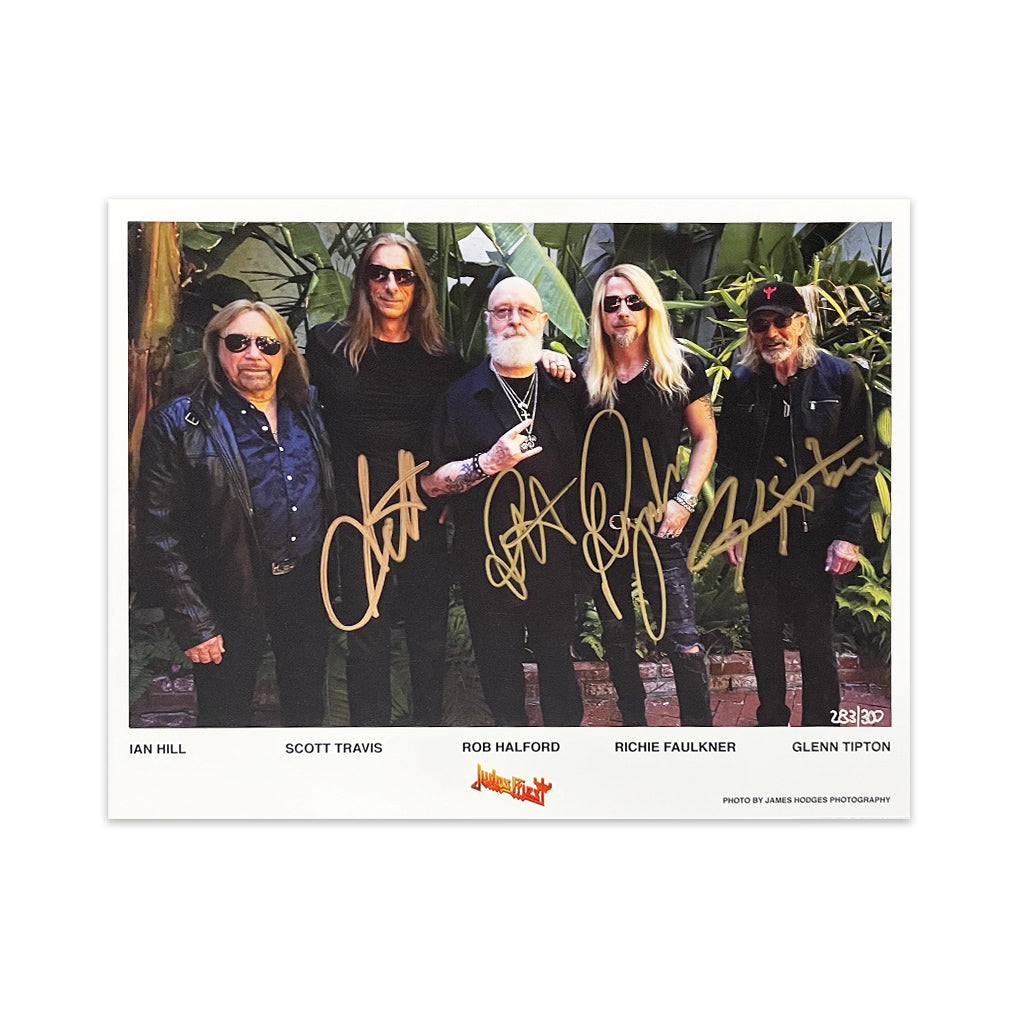 JUDAS PRIEST X REVOLVER BUNDLE - REVOLVER SPRING 2024 ISSUE & GOLDMINE SPRING 2024 ISSUE W/ BAND SIGNED 8X10" IN NUMBERED SLIPCASE + JUDAS PRIEST 'INVINCIBLE SHIELD' 2LP - LTD. 1000 - BLUE