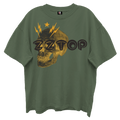 ZZ TOP ELEVATION SKULL ART OLIVE ENYME WASH T-SHIRT/GIANT VINTAGE