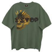 ZZ TOP ELEVATION SKULL ART OLIVE ENYME WASH T-SHIRT/GIANT VINTAGE