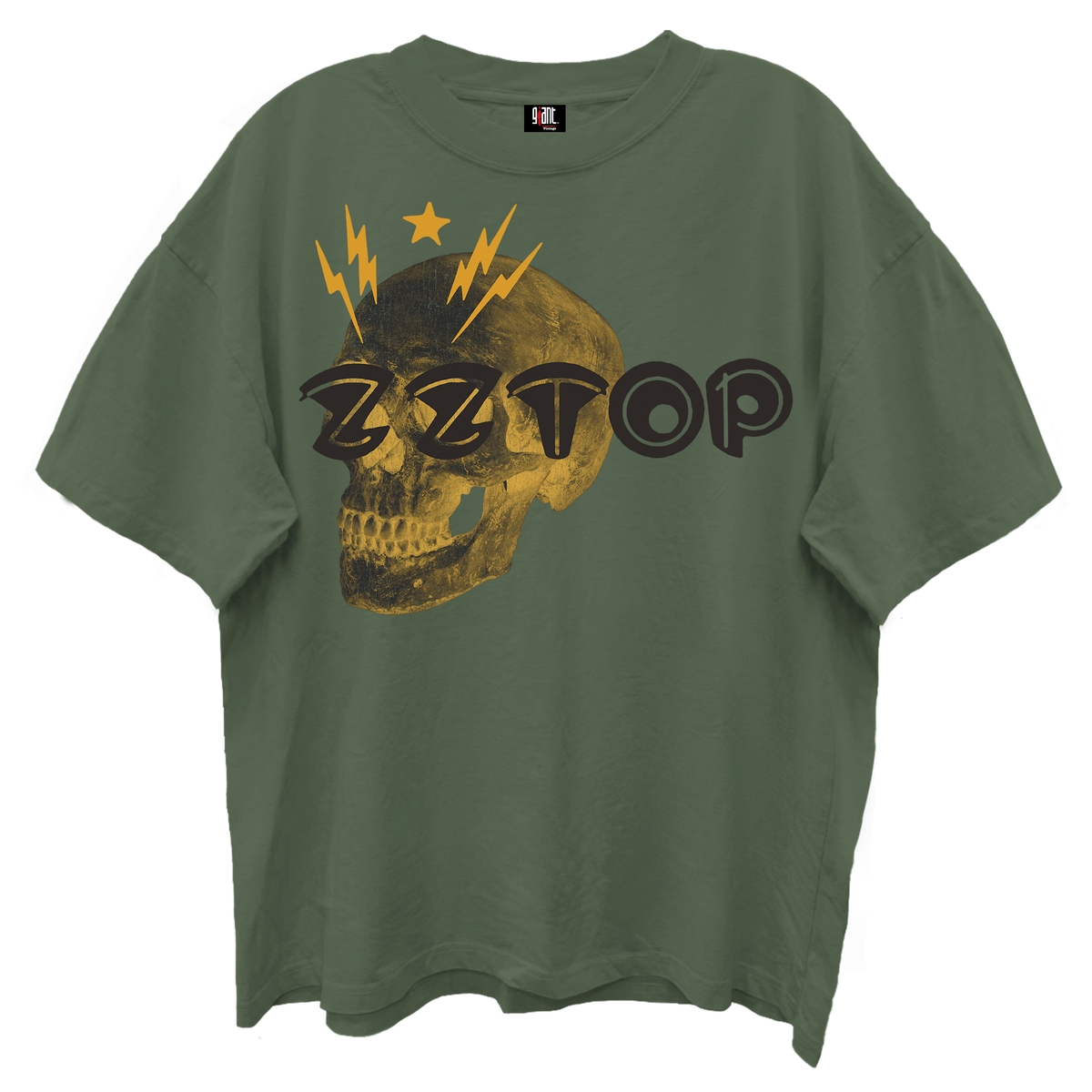 ZZ TOP ELEVATION SKULL ART OLIVE ENYME WASH T-SHIRT/GIANT VINTAGE