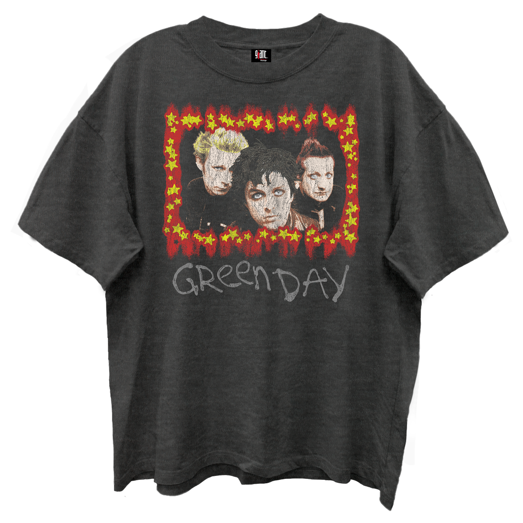 GREEN DAY STAR GROUP PHOTO VINTAGE BLACK ENZYME WASH T-SHIRT/GIANT VINTAGE