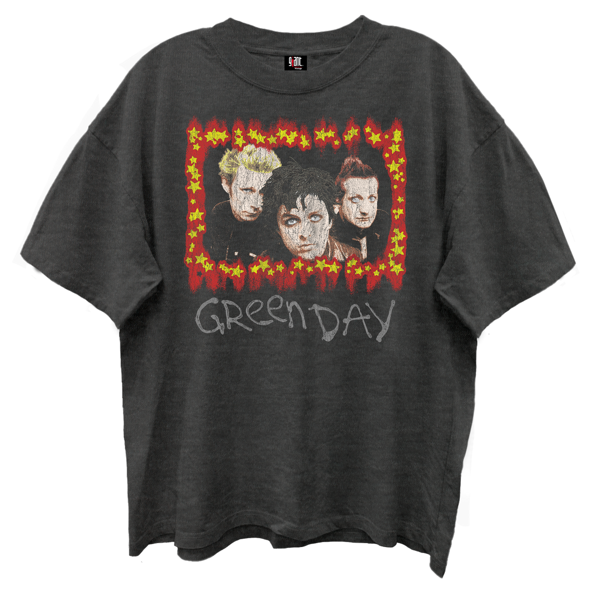 GREEN DAY STAR GROUP PHOTO VINTAGE BLACK ENZYME WASH T-SHIRT/GIANT VINTAGE