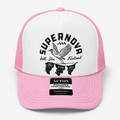 SUPERNOVA GREAT HERON HAT IN PINK AND WHITE TRUCKER HAT