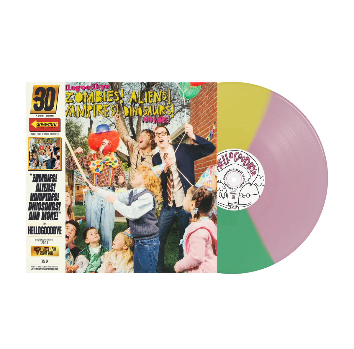 HELLOGOODBYE 'ZOMBIES! ALIENS! VAMPIRES! DINOSAURS AND MORE - THE BSIDE ALBUM!' LP - (Yellow/Green/Pink Tri-Color Vinyl)