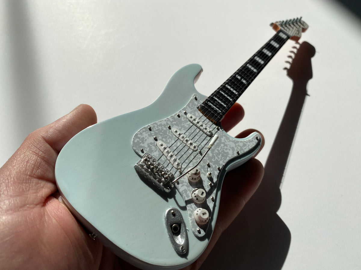 LICENSED KENNY WAYNE SHEPHERD MINI FENDER' STRAT' TRANSPARENT FADED SONIC BLUE GUITAR MODEL