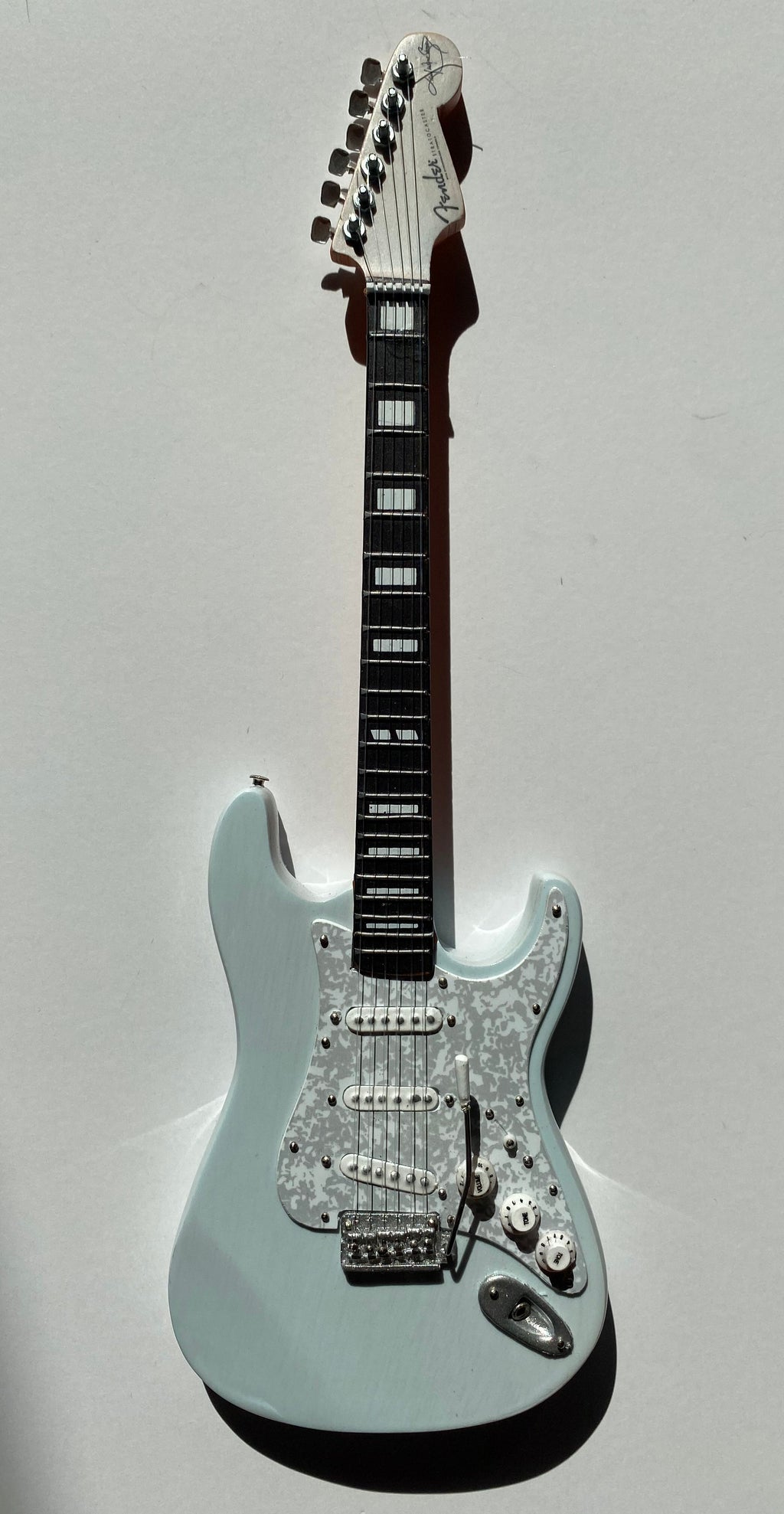LICENSED KENNY WAYNE SHEPHERD MINI FENDER' STRAT' TRANSPARENT FADED SONIC BLUE GUITAR MODEL