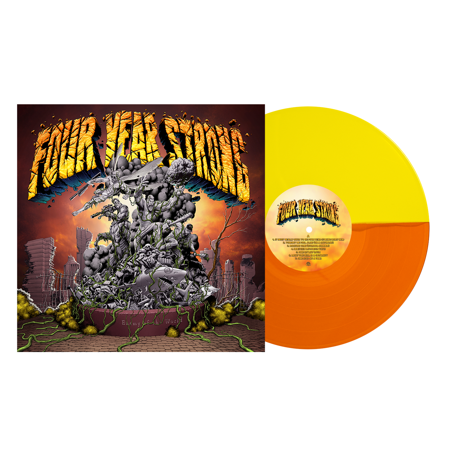 FOUR YEAR STRONG ‘ENEMY OF THE WORLD’ RE-RECORDED LP - LTD. 250 - NEON ORANGE/YELLOW