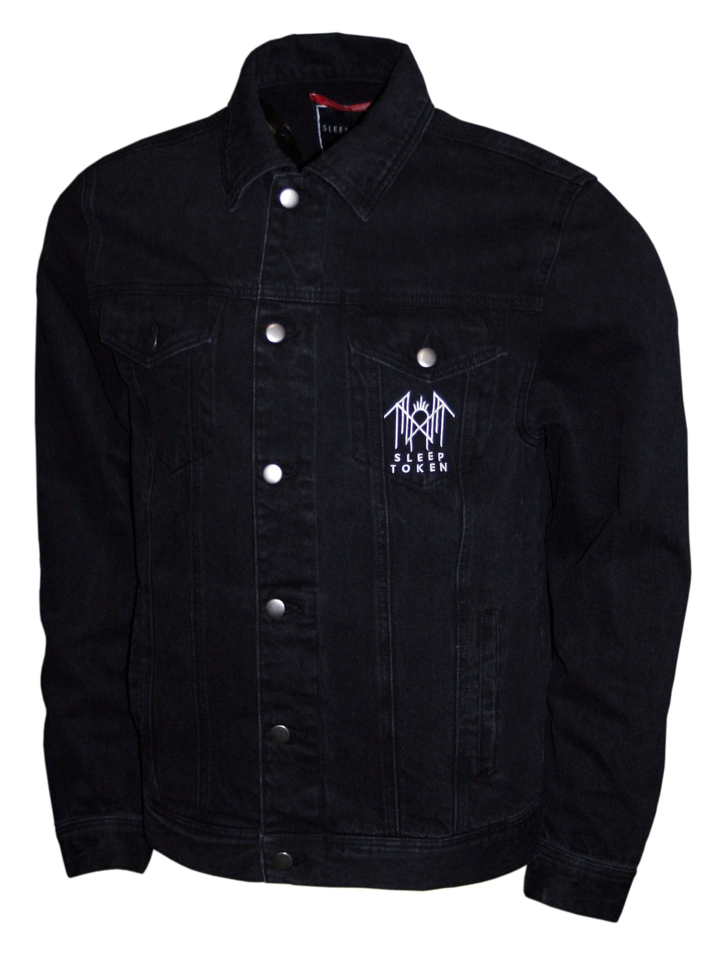 SLEEP TOKEN BLACK DENIM JACKET WHITE EMBROIDERY LOGO
