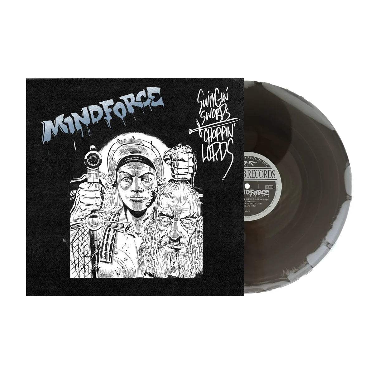 MINDFORCE 'SWINGIN SWORDS, CHOPPIN LORDS' 12" EP (Black Ice/Silver Swirl Vinyl)