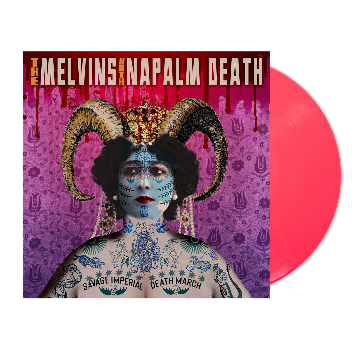 MELVINS & NAPALM DEATH 'SAVAGE IMPERIAL DEATH MARCH' LP- EXCLUSIVE - LTD. 300 - NEON CORAL