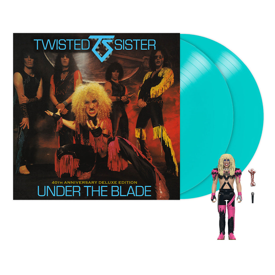 TWISTED SISTER ‘UNDER THE BLADE’ 40TH ANNIVERSARY 2LP LTD. - TURQUOISE + DEE SNIDER REACTION FIGURE BUNDLE