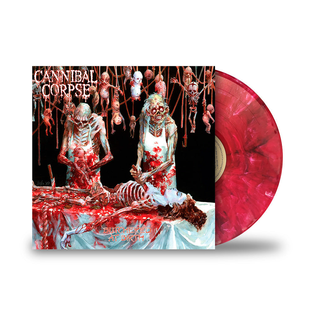 CANNIBAL CORPSE 'BUTCHERED AT BIRTH' LP - EXCLUSIVE - LTD. 500 -  TRANSLUCENT RED/BLACK/WHITE/SWIRL