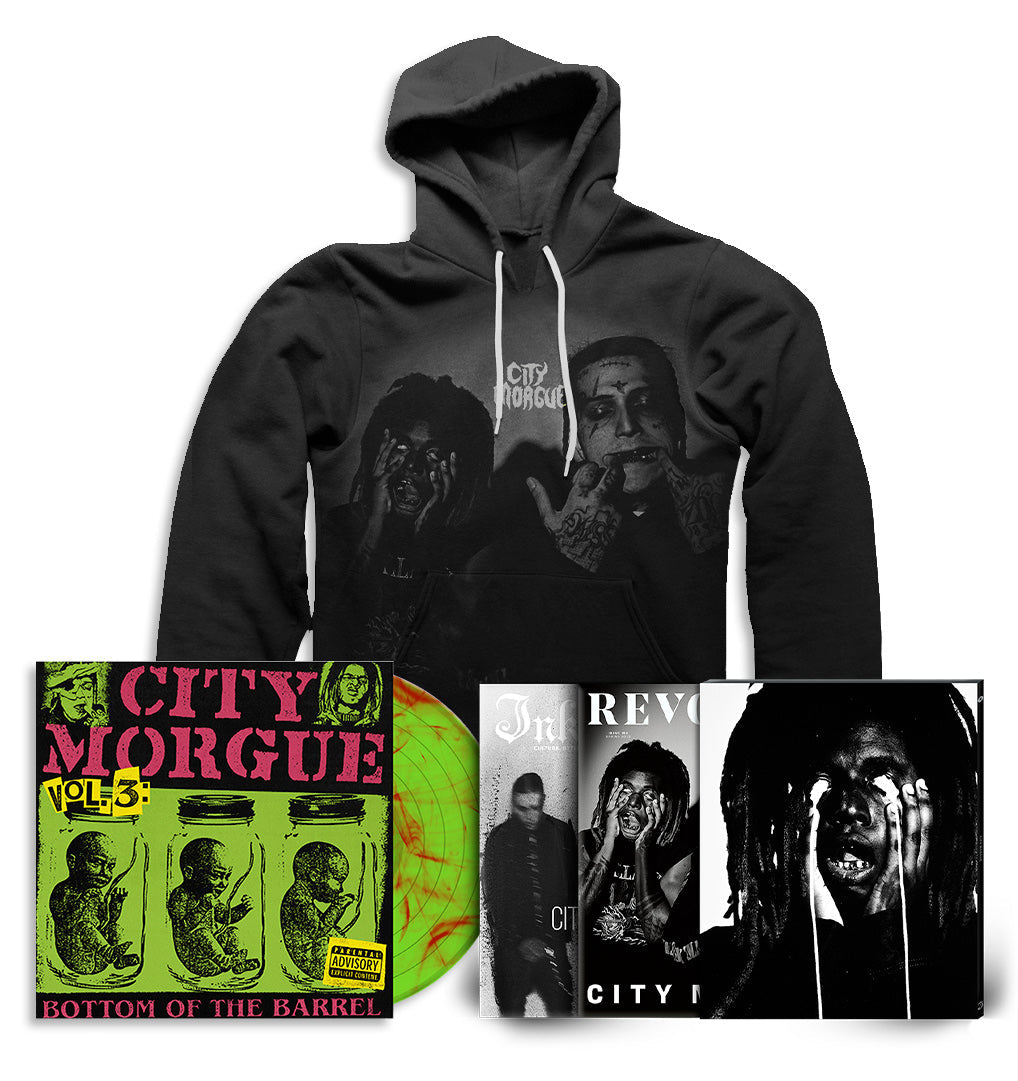 REVOLVER & INKED x CITY MORGUE "BOTTOM OF THE BARREL" BUNDLE W/ DOUBLE MAGAZINE SLIPCASE + LP + HOODIE - LTD. 100