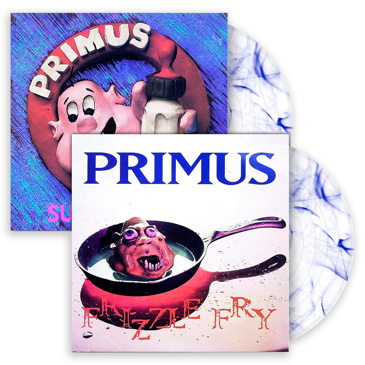PRIMUS 'FRIZZLE FRY' & 'SUCK ON THIS' LP BUNDLE - CLEAR/BLUE/SWIRLS