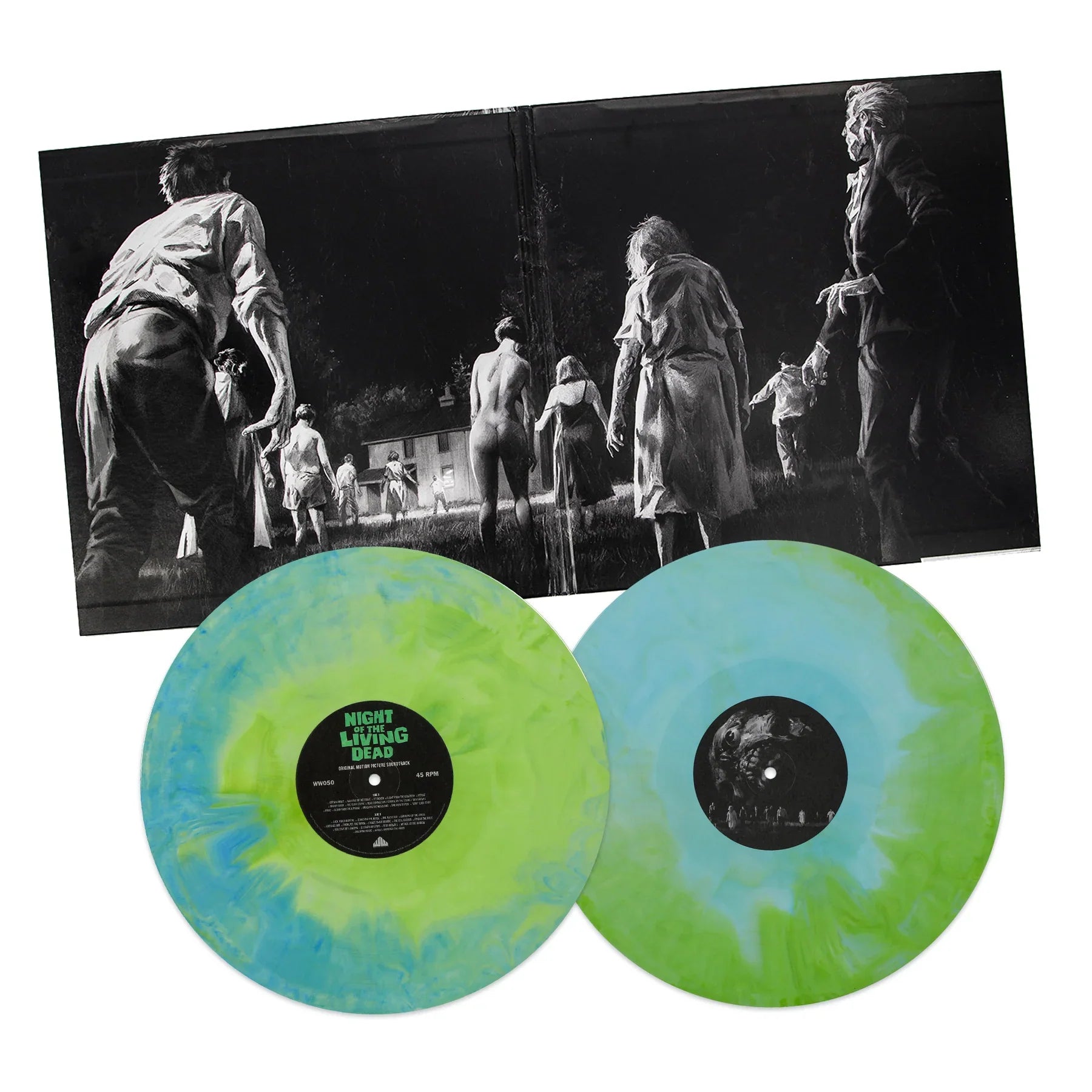 'NIGHT OF THE LIVING DEAD' MOTION PICTURE SOUNDTRACK 50TH ANNIVERSARY EDITION 2LP - GHOUL GREEN/BLUE