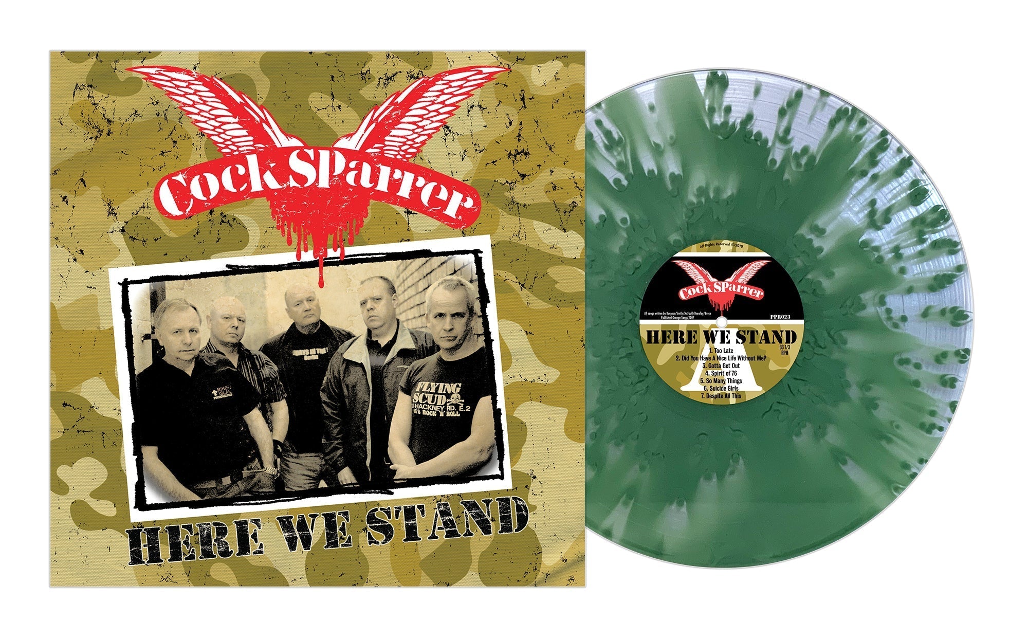 COCK SPARRER 'HERE WE STAND' LP - GREEN GHOSTLY
