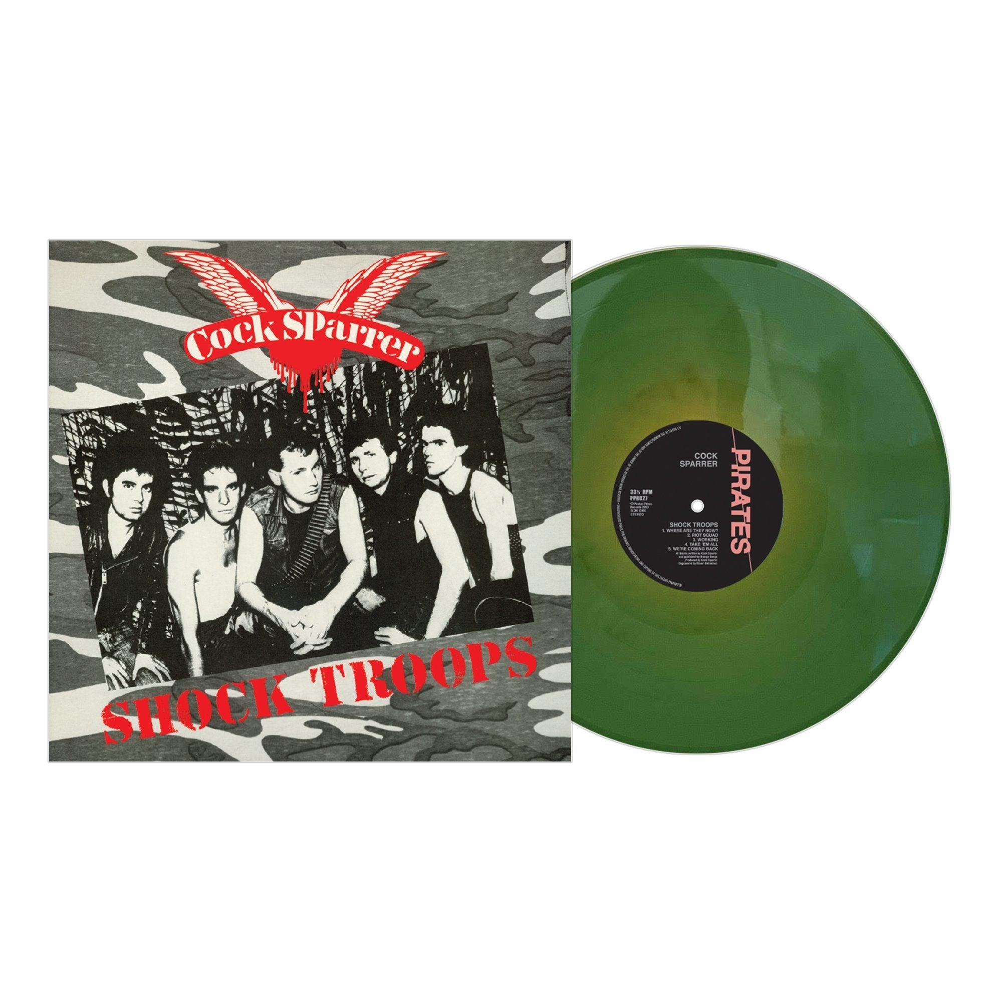 COCK SPARRER 'SHOCK TROOPS' LP - GOLD/SWAMP/OLIVE GREEN/MARBLE
