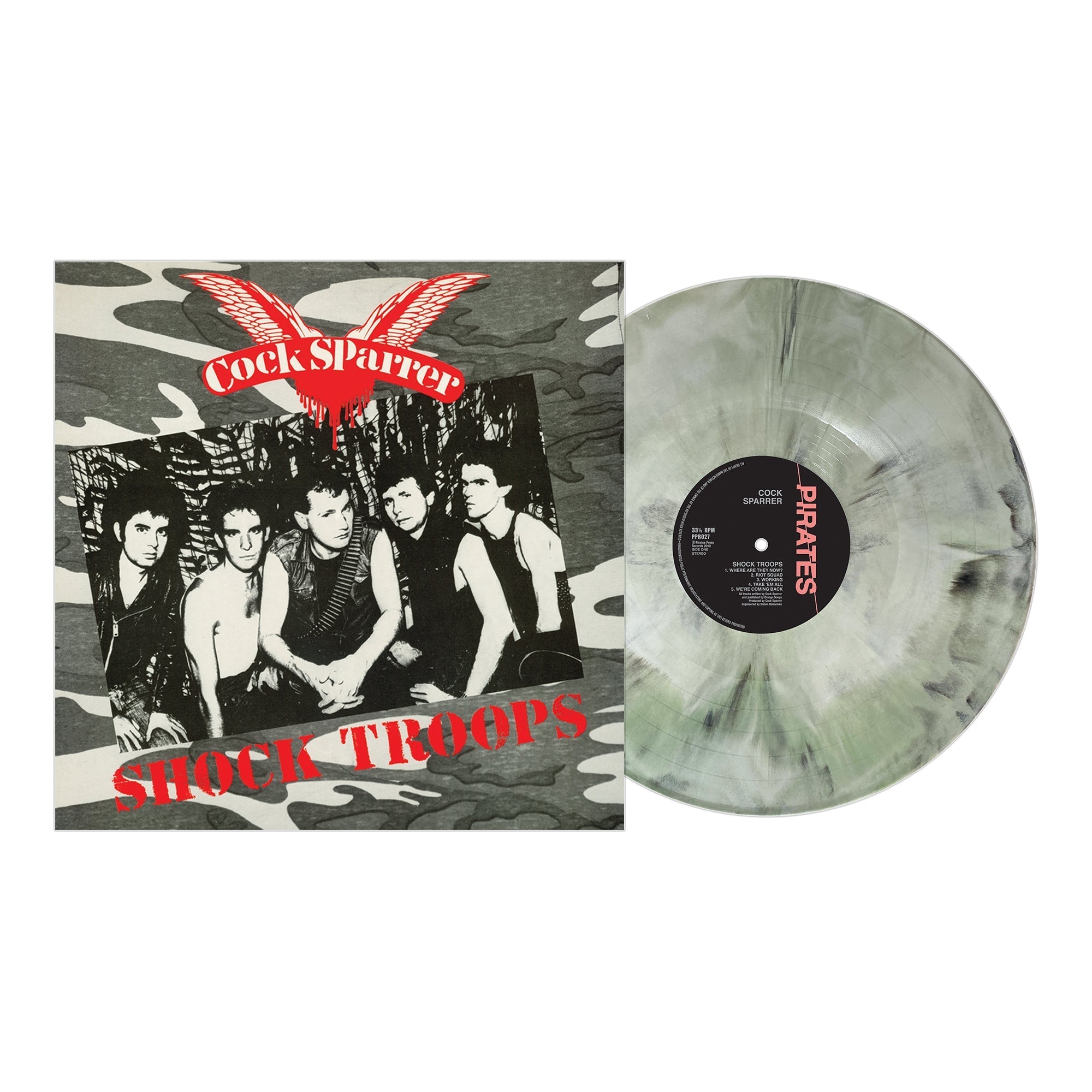 COCK SPARRER 'SHOCK TROOPS' LP - WHITE/BLACK/OLIVE GREEN/GALAXY