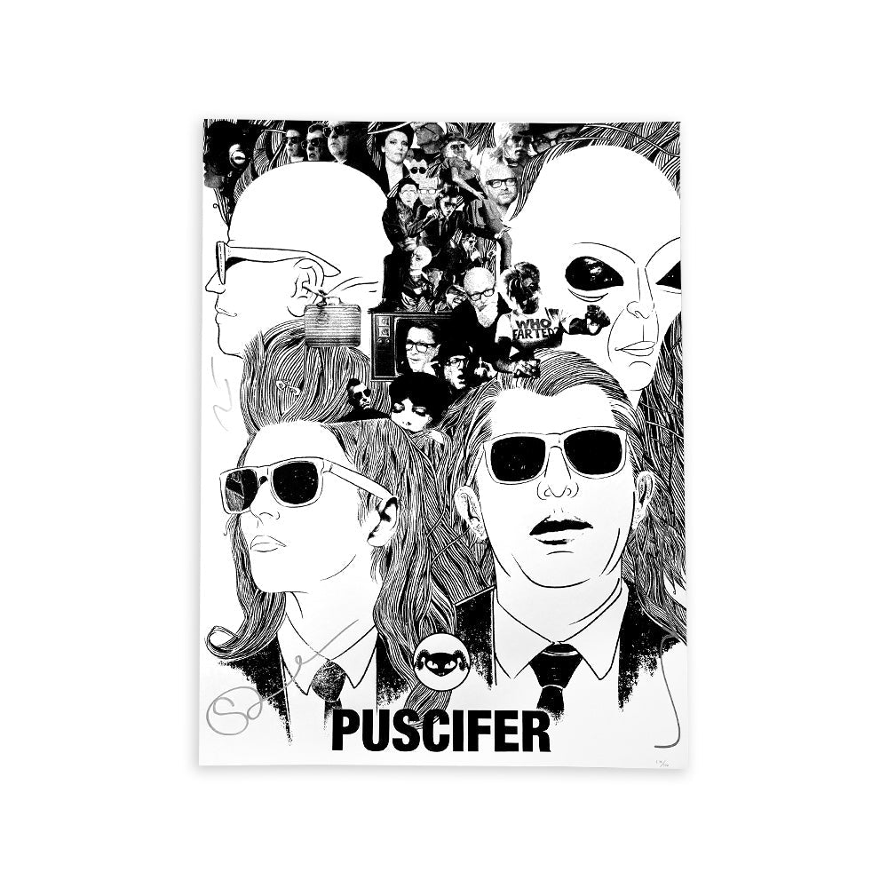 PUSCIFER ‘EXISTENTIAL RECKONING’ 2LP (AUTOGRAPHED TOUR VARIANT #29 – Clear w/ Gold And Silver Vinyl) + AUTOGRAPHED POSTER