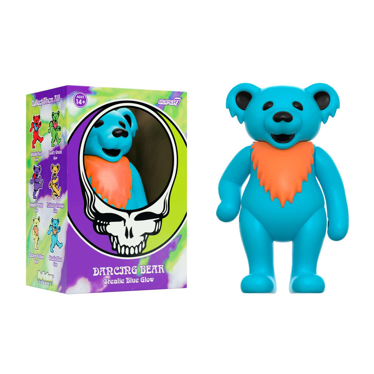 SUPER7 REACTION GRATEFUL DEAD W3 DANCING BEARS - STEALIE BLUE/GLOW IN THE DARK