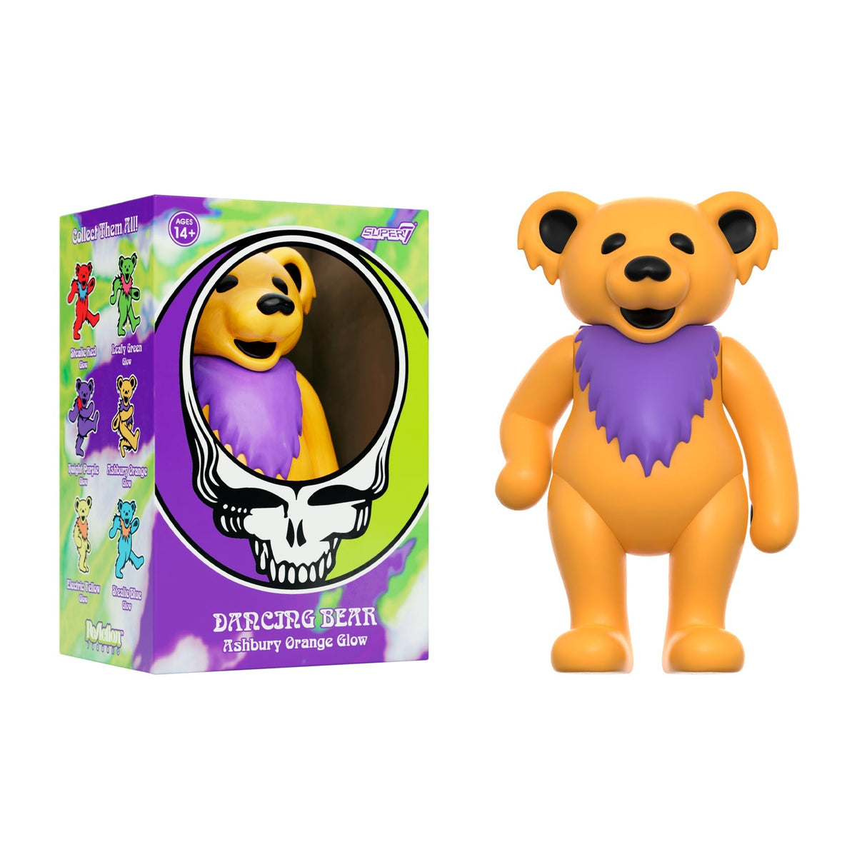 SUPER7 REACTION GRATEFUL DEAD W3 DANCING BEARS - ASHBURY ORANGE/GLOW IN THE DARK