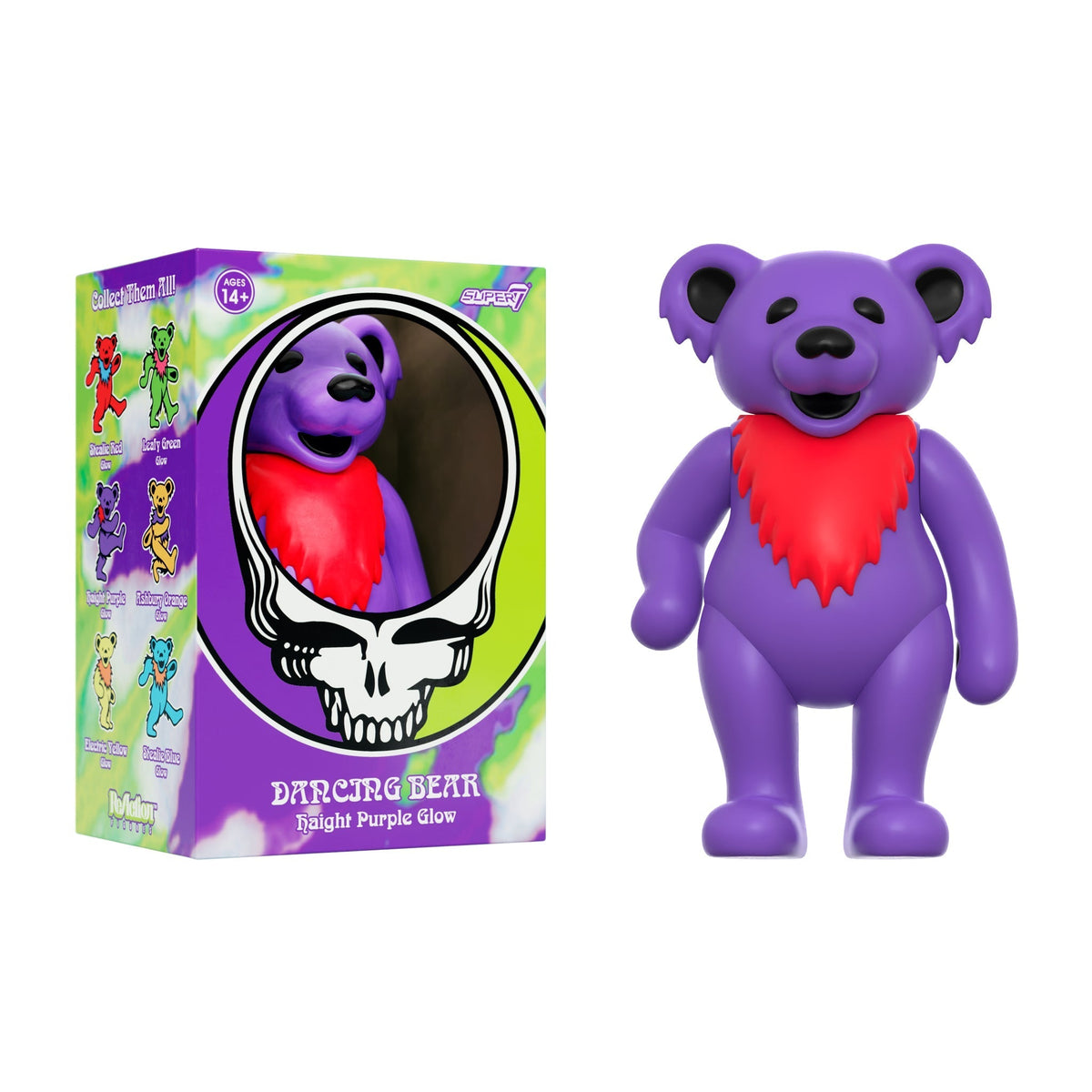 SUPER7 REACTION GRATEFUL DEAD W3 DANCING BEARS - HAIGHT PURPLE/GLOW IN THE DARK