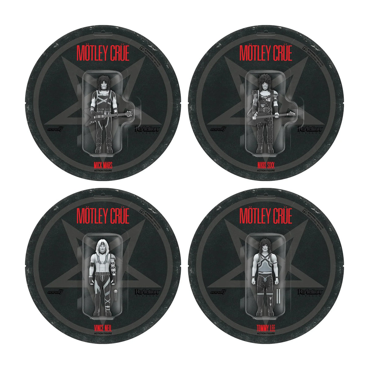 MOTLEY CRUE REACTION FIGURES WAVE 02 - SHOUT AT THE DEVIL 4 PACK - BLACK/WHITE