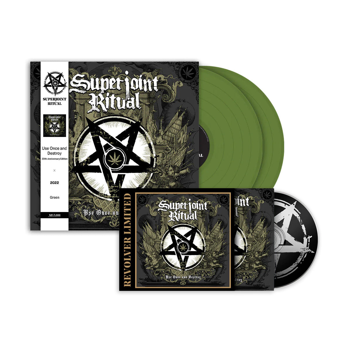 SUPERJOINT RITUAL 'USE ONCE AND DESTROY' 20TH ANNIVERSARY 2LP - OLIVE GREEN + CD