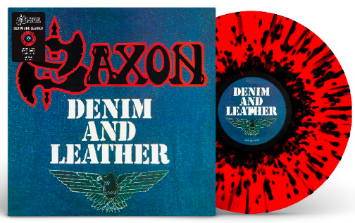 SAXON 'DENIM AND LEATHER' LP - RED/BLACK/SPLATTER